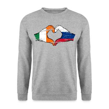 Irlande Russie Drapeau Mains Coeur Forme Utilisé - Sweat-shirt Unisexe - gris chiné - Devant - Alina (178cm) & Michal (187cm)