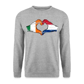 Irlande Hollande drapeau mains forme de coeur utilisé - Sweat-shirt Unisexe - gris chiné - Devant - Alina (178cm) & Michal (187cm)