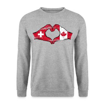 Suisse Canada Drapeau Mains Coeur Forme Utilisé - Sweat-shirt Unisexe - gris chiné - Devant - Alina (178cm) & Michal (187cm)