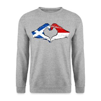 Ecosse Indonésie Drapeau Mains Coeur Utilisé - Sweat-shirt Unisexe - gris chiné - Devant - Alina (178cm) & Michal (187cm)