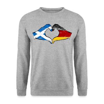 Schottland Deutschland Flagge Hände Herzform used - Unisex Pullover - Weißgrau meliert - Vorne - Alina (178cm) & Michal (187cm)