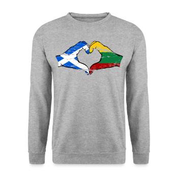 Ecosse Lituanie Drapeau Mains Coeur Forme Utilisé - Sweat-shirt Unisexe - gris chiné - Devant - Alina (178cm) & Michal (187cm)