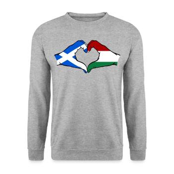 Scotland Hungary Flag Hands Heart Shape - Unisex Sweatshirt - salt & pepper - Front - Alina (178cm) & Michal (187cm)