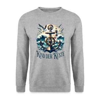 Kind der Küste, Brandung, Urlaub, Wellen, Meer - Unisex Pullover - Weißgrau meliert - Vorne - Alina (178cm) & Michal (187cm)
