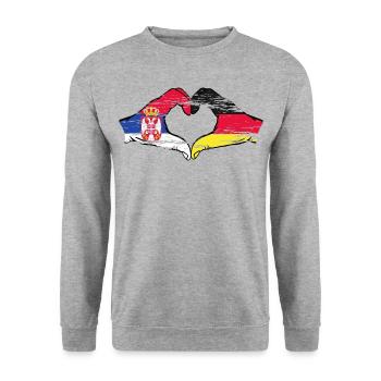 Serbie Allemagne Drapeau Mains Coeur Forme Utilisé - Sweat-shirt Unisexe - gris chiné - Devant - Alina (178cm) & Michal (187cm)