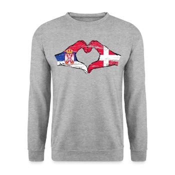 Serbie Danemark drapeau mains coeur forme utilisé - Sweat-shirt Unisexe - gris chiné - Devant - Alina (178cm) & Michal (187cm)