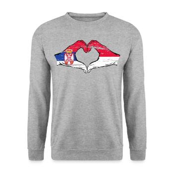 Serbie Indonésie Drapeau Mains Coeur Utilisé - Sweat-shirt Unisexe - gris chiné - Devant - Alina (178cm) & Michal (187cm)