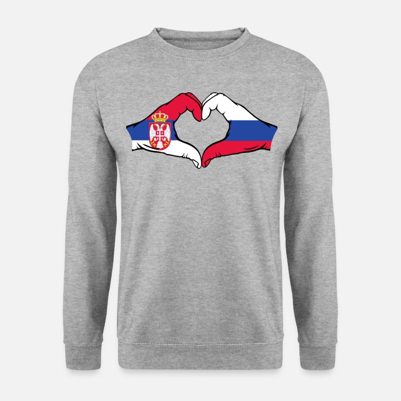 Serbien Russland Flagge Hände Herzform - Unisex Pullover - Weißgrau meliert