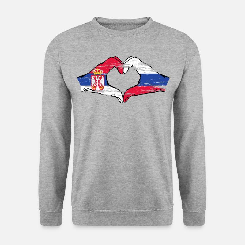 Serbien Russland Flagge Hände Herzform used - Unisex Pullover - Weißgrau meliert