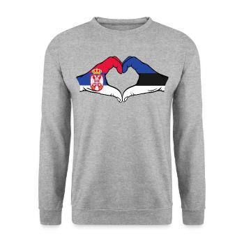 Serbie Estonie Drapeau Mains Coeur Forme - Sweat-shirt Unisexe - gris chiné - Devant - Alina (178cm) & Michal (187cm)