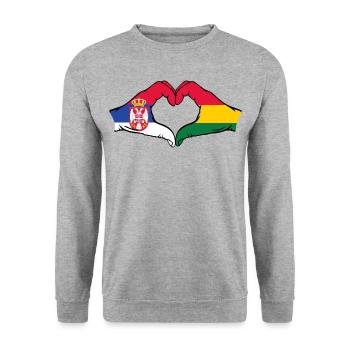 Serbia Bolivia Flag Hands Heart Shape - Unisex Sweatshirt - salt & pepper - Front - Alina (178cm) & Michal (187cm)