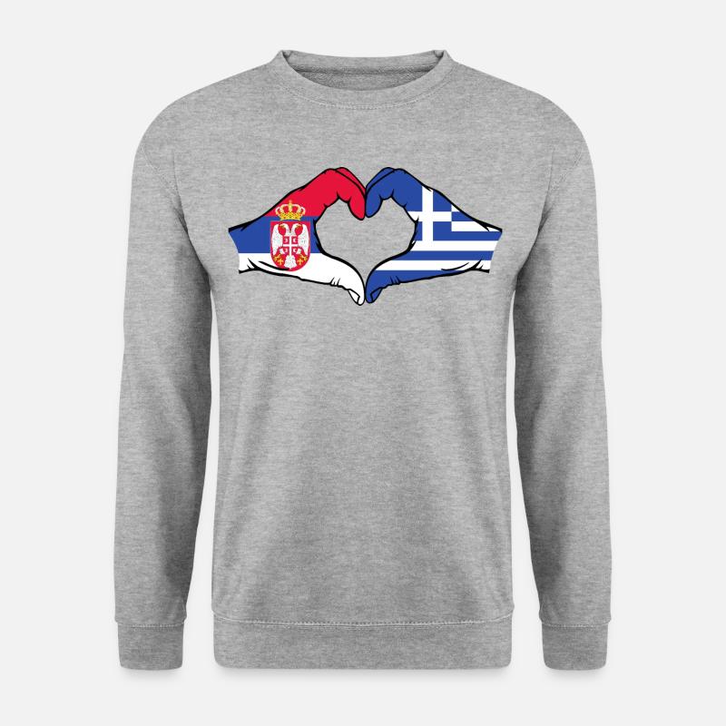 Serbien Griechenland Flagge Hände Herzform - Unisex Pullover - Weißgrau meliert