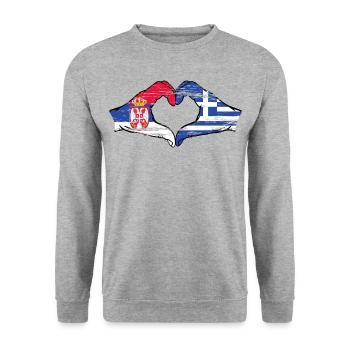 Serbie Grèce drapeau mains forme coeur utilisé - Sweat-shirt Unisexe - gris chiné - Devant - Alina (178cm) & Michal (187cm)