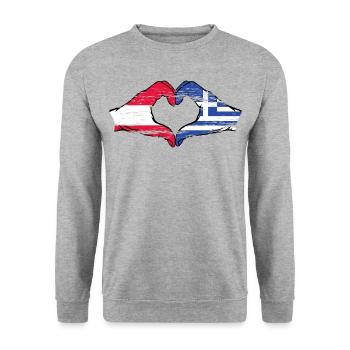 Austria Greece Flag Hands Heart Shape - Unisex Sweatshirt - salt & pepper - Front - Alina (178cm) & Michal (187cm)