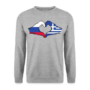 Russia Greece Flag Hands Heart Shape - Unisex Sweatshirt - salt & pepper - Front - Alina (178cm) & Michal (187cm)