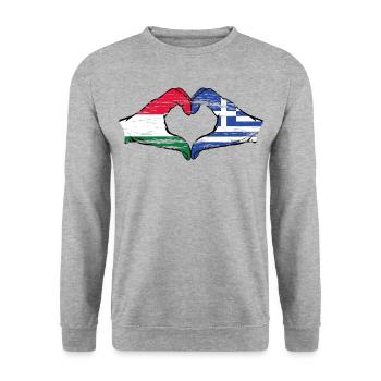 Ungarn Griechenland Flagge Hände Herzform used - Unisex Pullover - Weißgrau meliert - Vorne - Alina (178cm) & Michal (187cm)