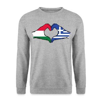 Hungary Greece Flag Hands Heart Shape - Unisex Sweatshirt - salt & pepper - Front - Alina (178cm) & Michal (187cm)