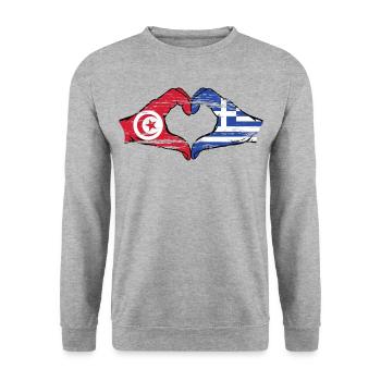 Tunisia Greece flag hands heart shape used - Unisex Sweatshirt - salt & pepper - Front - Alina (178cm) & Michal (187cm)