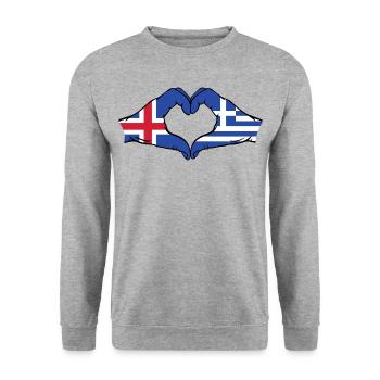 Iceland Greece Flag Hands Heart Shape - Unisex Sweatshirt - salt & pepper - Front - Alina (178cm) & Michal (187cm)