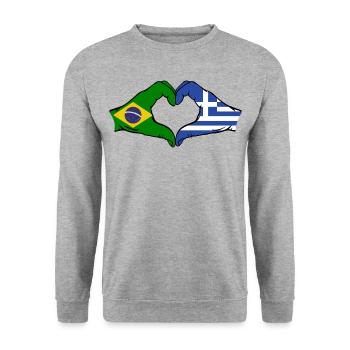 Brésil Grèce Drapeau Mains Coeur Forme - Sweat-shirt Unisexe - gris chiné - Devant - Alina (178cm) & Michal (187cm)