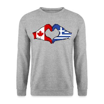 Canada Greece Flag Hands Heart Shape - Unisex Sweatshirt - salt & pepper - Front - Alina (178cm) & Michal (187cm)