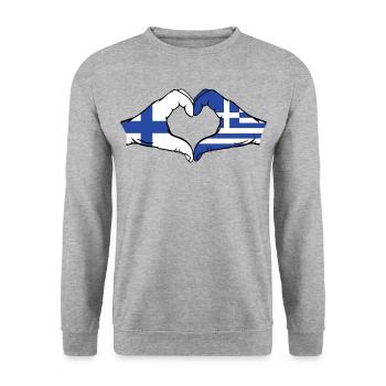 Finlande Grèce Drapeau Mains Coeur Forme - Sweat-shirt Unisexe - gris chiné - Devant - Alina (178cm) & Michal (187cm)