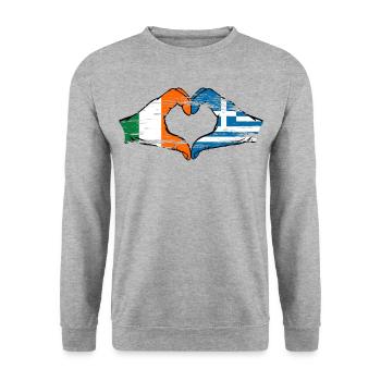 Irlande Grèce Drapeau Mains Coeur Forme Utilisé - Sweat-shirt Unisexe - gris chiné - Devant - Alina (178cm) & Michal (187cm)