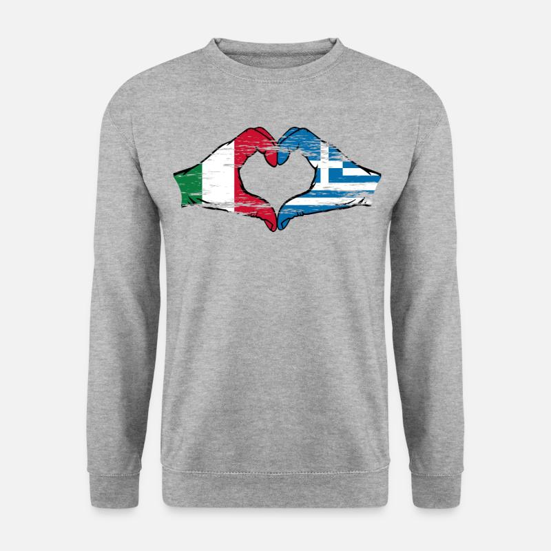 Italie Grèce Drapeau Mains Coeur Forme Utilisé - Sweat-shirt Unisexe - gris chiné