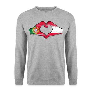 Portugal Autriche Drapeau Mains Coeur Forme Utilisé - Sweat-shirt Unisexe - gris chiné - Devant - Alina (178cm) & Michal (187cm)