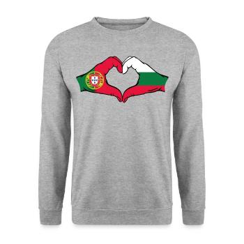 Portugal Bulgarien Flagge Hände Herzform - Unisex Pullover - Weißgrau meliert - Vorne - Alina (178cm) & Michal (187cm)