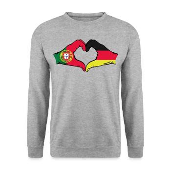 Portugal Deutschland Flagge Hände Herzform - Unisex Pullover - Weißgrau meliert - Vorne - Alina (178cm) & Michal (187cm)