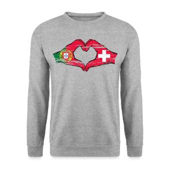 Portugal Suisse Drapeau Mains Coeur Utilisé - Sweat-shirt Unisexe - gris chiné - Devant - Alina (178cm) & Michal (187cm)