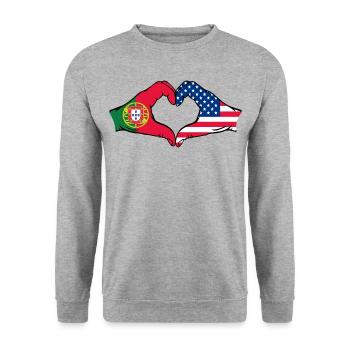 Portugal USA Flag Hands Heart Shape - Unisex Sweatshirt - salt & pepper - Front - Alina (178cm) & Michal (187cm)