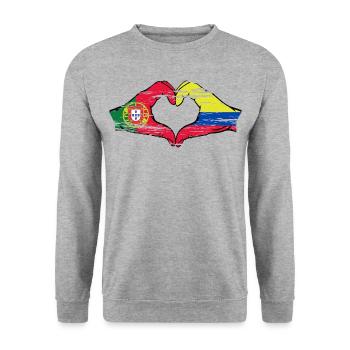Portugal Colombie Drapeau Mains Coeur Forme Utilisé - Sweat-shirt Unisexe - gris chiné - Devant - Alina (178cm) & Michal (187cm)