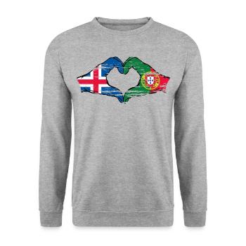 Iceland Portugal Flag Hands Heart Shape Used - Unisex Sweatshirt - salt & pepper - Front - Alina (178cm) & Michal (187cm)