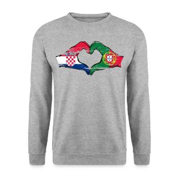 Kroatien Portugal Flagge Hände Herzform used - Unisex Pullover - Weißgrau meliert - Vorne - Alina (178cm) & Michal (187cm)