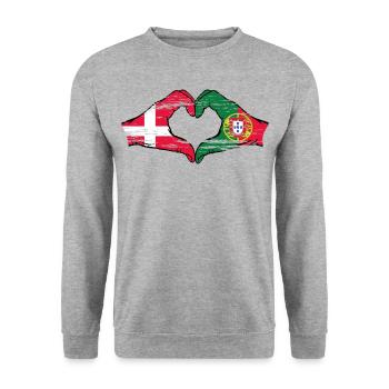 Danemark Portugal drapeau mains forme de coeur utilisé - Sweat-shirt Unisexe - gris chiné - Devant - Alina (178cm) & Michal (187cm)