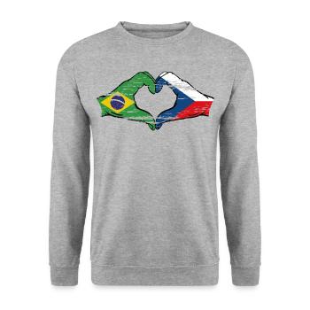 Brazil Czech Republic Flag Heart Shape Used - Unisex Sweatshirt - salt & pepper - Front - Alina (178cm) & Michal (187cm)