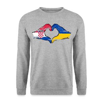 Croatia Ukraine Flag Heart Shape Used - Unisex Sweatshirt - salt & pepper - Front - Alina (178cm) & Michal (187cm)