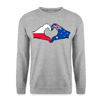 Polen Australien Flagge Herzform - Unisex Pullover - Weißgrau meliert - Vorne - Alina (178cm) & Michal (187cm)