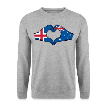 Iceland Australia Flag Heart Shape - Unisex Sweatshirt - salt & pepper - Front - Alina (178cm) & Michal (187cm)