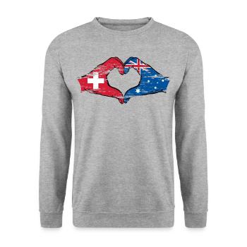Switzerland Australia Flag Heart Shape Used - Unisex Sweatshirt - salt & pepper - Front - Alina (178cm) & Michal (187cm)
