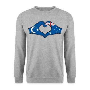 Uyghurs Australia Flag Heart Shape - Unisex Sweatshirt - salt & pepper - Front - Alina (178cm) & Michal (187cm)