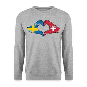 Suède Suisse Drapeau Forme de coeur utilisé - Sweat-shirt Unisexe - gris chiné - Devant - Alina (178cm) & Michal (187cm)