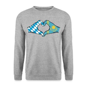 Bavière, Kazakhstan, Drapeau, Mains, Forme Coeur - Sweat-shirt Unisexe - gris chiné - Devant - Alina (178cm) & Michal (187cm)