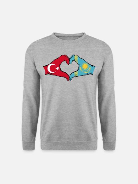 Türkei Kasachstan Flagge Hände Herzform - Unisex Pullover - Weißgrau meliert