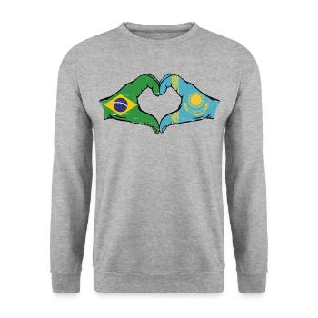 Brasilien Kasachstan Flagge Hände Herzform used - Unisex Pullover - Weißgrau meliert - Vorne - Alina (178cm) & Michal (187cm)