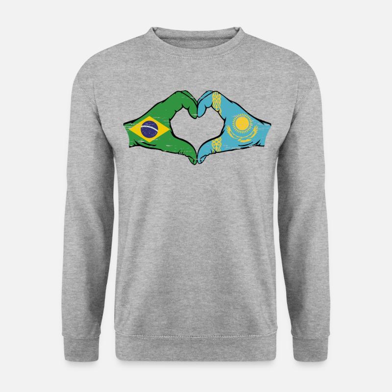 Brasilien Kasachstan Flagge Hände Herzform used - Unisex Pullover - Weißgrau meliert