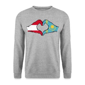 Autriche Kazakhstan Drapeau Mains Coeur Forme Utilisé - Sweat-shirt Unisexe - gris chiné - Devant - Alina (178cm) & Michal (187cm)