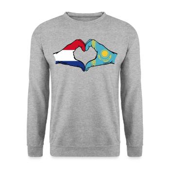 Hollande Kazakhstan Drapeau Mains Coeur Forme - Sweat-shirt Unisexe - gris chiné - Devant - Alina (178cm) & Michal (187cm)